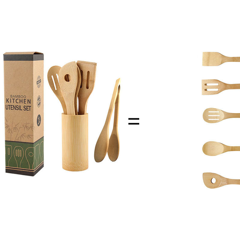 Bamboo Spatula Set with Square Holder