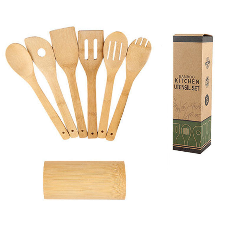 Bamboo Spatula Set with Square Holder