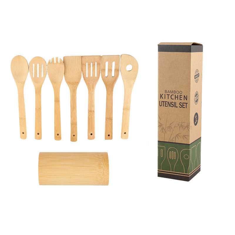 Bamboo Spatula Set with Square Holder