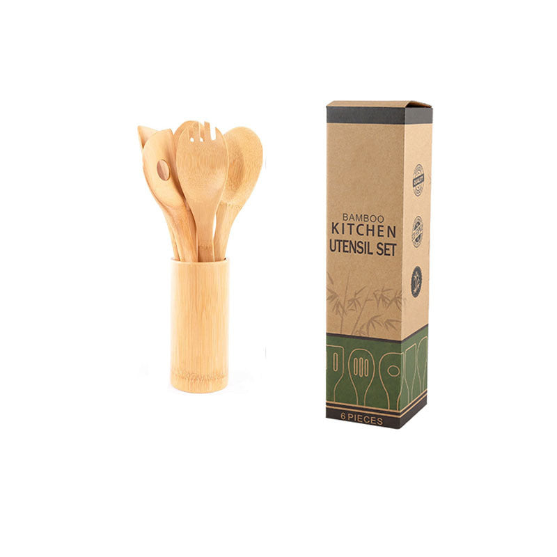 Bamboo Spatula Set with Square Holder