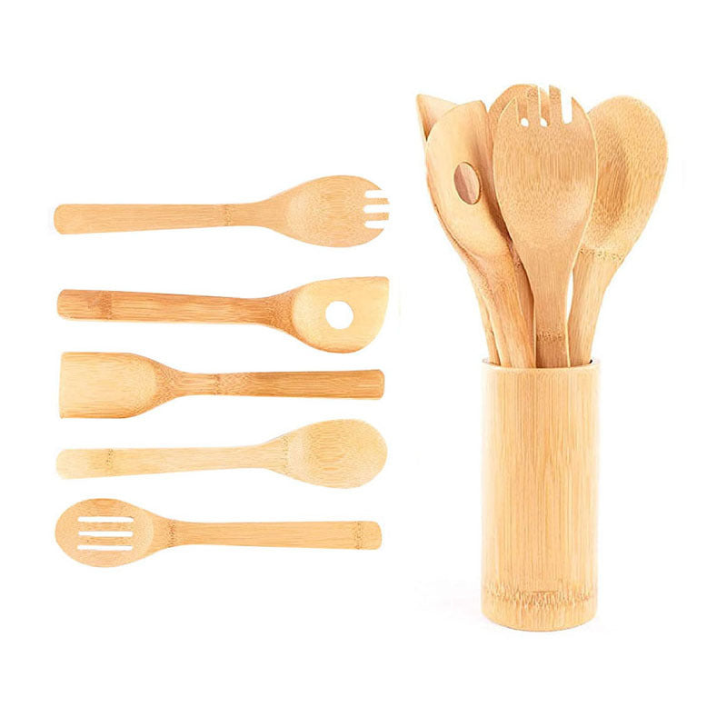 Bamboo Spatula Set with Square Holder