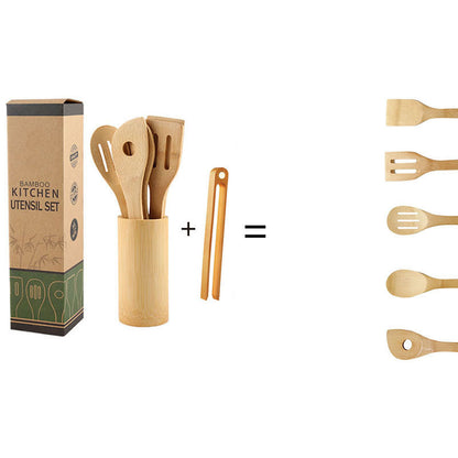 Bamboo Spatula Set with Square Holder