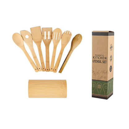 Bamboo Spatula Set with Square Holder