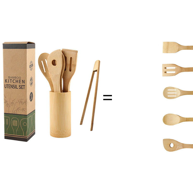 Bamboo Spatula Set with Square Holder