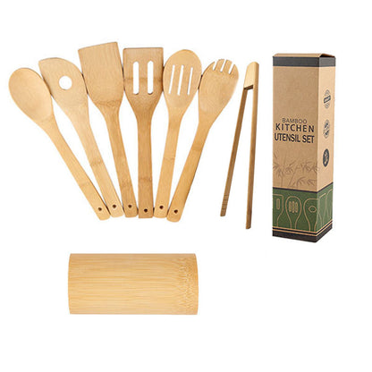 Bamboo Spatula Set with Square Holder