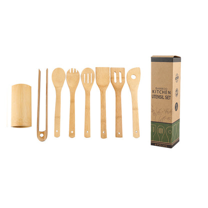 Bamboo Spatula Set with Square Holder