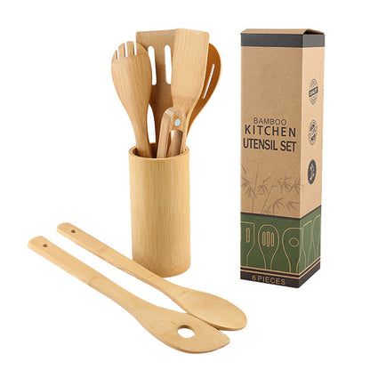Bamboo Spatula Set with Square Holder