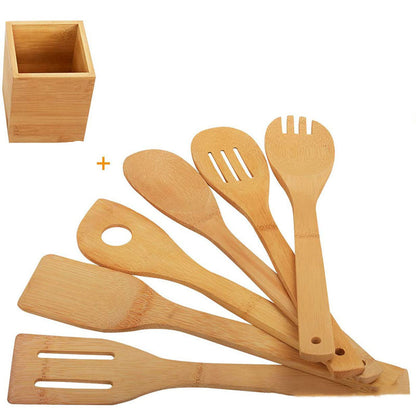 Bamboo Spatula Set with Square Holder